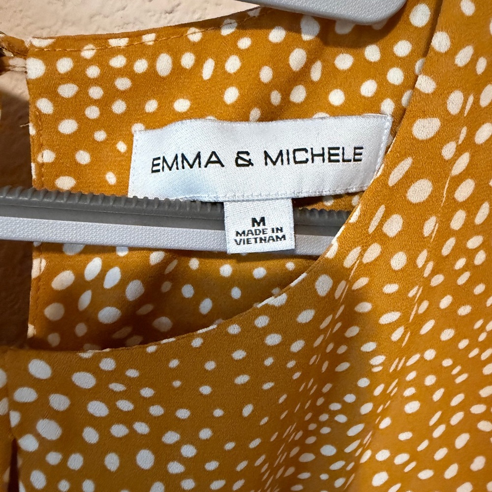 Emma & Michele Mustard Yellow Polka Dot Long Sleeve Tie-Waist Dress - Picture 2 of 2